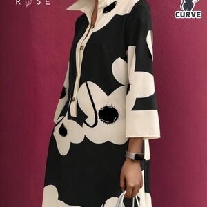 SHEIN Black and Cream Floral Print Mini Dress